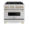 ZLINE Legacy Series Autograph Edition 36-inch Dual Fuel Range with Gas Stove and 4.6 Cu. Ft. Electric Oven in Fingerprint Resistant Satin Stainless Steel with Gold Accents (RASZ-SN-36-G)