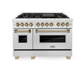 ZLINE Legacy Series Autograph Edition 48-inch Dual Fuel Range with Gas Stove and 6.0 Cu. Ft. Electric Oven in Fingerprint Resistant Satin Stainless Steel with Champagne Bronze Accents (RASZ-SN-48-CB)