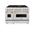 ZLINE Legacy Series Autograph Edition 48-inch Dual Fuel Range with Gas Stove and 6.0 Cu. Ft. Electric Oven in Fingerprint Resistant Satin Stainless Steel with Gold Accents (RASZ-SN-48-G)