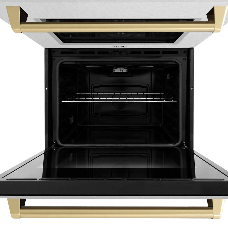 ZLINE Autograph Edition 30 in. Professional True Convection Double Wall Oven with Air Fry and Self Clean in DuraSnow Stainless Steel with Champagne Bronze Handles (WADSZ-30-CB)