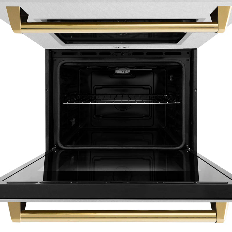 ZLINE 30-Inch Autograph Edition Professional True Convection Double Wall Oven with Air Fry and Self Clean in DuraSnow Stainless Steel with Polished Gold Handles (WADSZ-30-G)