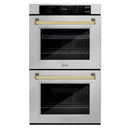 ZLINE 30-Inch Autograph Edition Professional True Convection Double Wall Oven with Air Fry and Self Clean in Satin Stainless Steel with Polished Gold Handles (WADSZ-30-G)