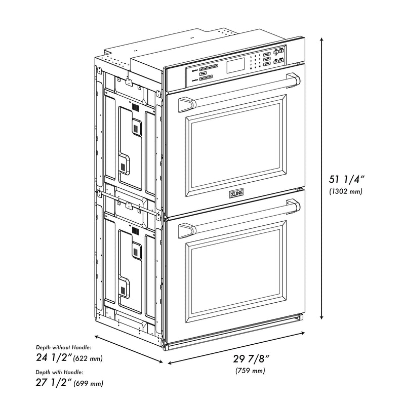 ZLINE Autograph Edition 30 in. Professional True Convection Double Wall Oven with Air Fry and Self Clean in DuraSnow Stainless Steel with Matte Black Handles (WADSZ-30-MB)