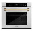 ZLINE Autograph Edition 2-Piece Appliance Package - 30-Inch Single Wall Oven with Self-Clean and 30-inch Built-In Microwave Oven in Satin Stainless Steel with Champagne Bronze Trim