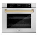 ZLINE 30-Inch Autograph Edition Professional True Convection Single Wall Oven with Air Fry and Self Clean in Satin Stainless Steel with Champagne Bronze Handle (WASSZ-30-CB)