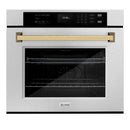 ZLINE 30-Inch Autograph Edition Professional True Convection Single Wall Oven with Air Fry and Self Clean in Satin Stainless Steel with Polished Gold Handle (WASSZ-30-G)