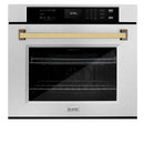 ZLINE Autograph Edition 2-Piece Appliance Package - 30-Inch Single Wall Oven with Self-Clean and 30-inch Built-In Microwave Oven in Satin Stainless Steel with Gold Trim