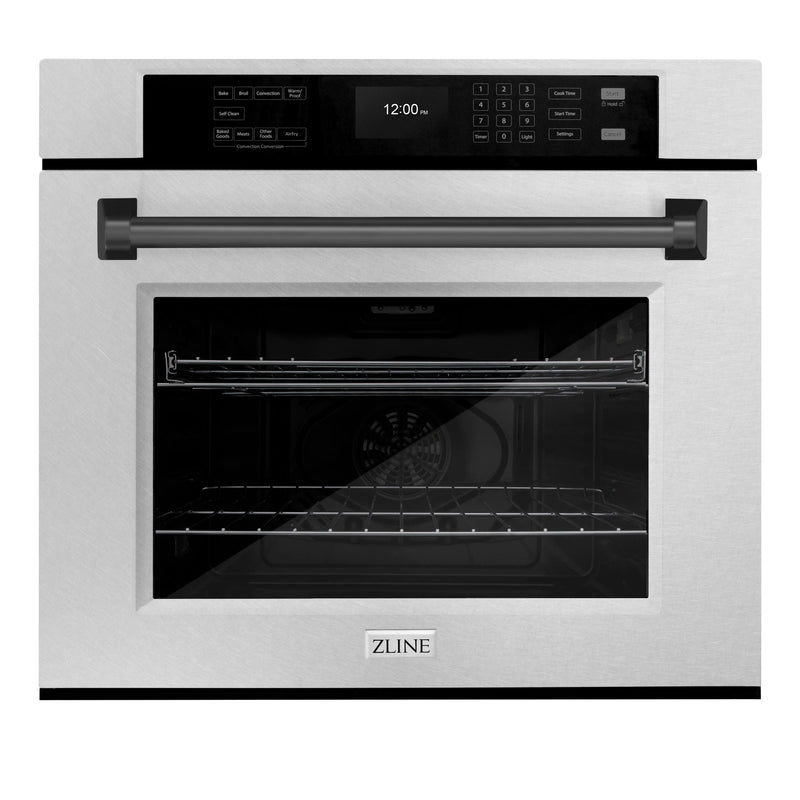 ZLINE Autograph Edition 2-Piece Appliance Package - 30-Inch Single Wall Oven with Self-Clean and 30-inch Built-In Microwave Oven in DuraSnow Stainless Steel with Matte Black Trim