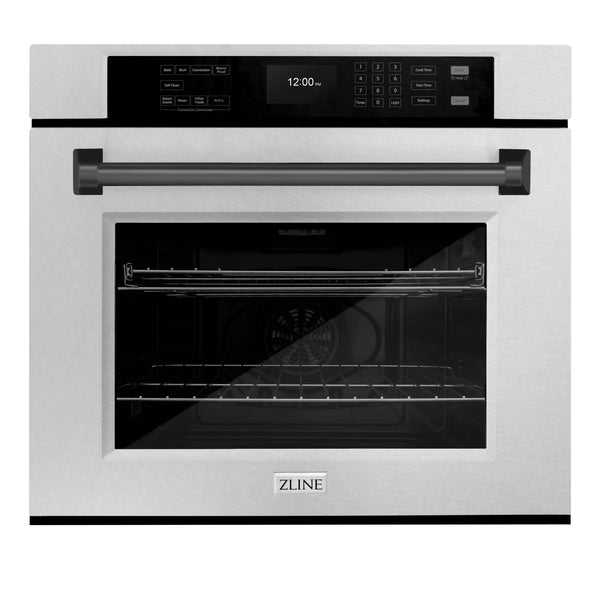 ZLINE 30-Inch Autograph Edition Professional True Convection Single Wall Oven with Air Fry and Self Clean in DuraSnow Stainless Steel with Matte Black Handle (WASSZ-30-MB)