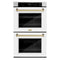 ZLINE 30-Inch Autograph Edition Professional True Convection Double Wall Oven with Air Fry and Self Clean in DuraSnow® Stainless Steel with White Matte Doors and Champagne Bronze Handles (WADSZ-WM-30-CB)