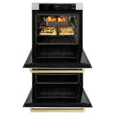ZLINE 30-Inch Autograph Edition Professional True Convection Double Wall Oven with Air Fry and Self Clean in Satin Stainless Steel with White Matte Doors and Champagne Bronze Handles (WADSZ-WM-30-CB)