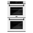 ZLINE Autograph Edition 30-Inch Professional True Convection Double Wall Oven with Air Fry and Self Clean in Satin Stainless Steel with White Matte Doors and Matte Black Handles (WADSZ-WM-30-MB)
