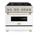ZLINE Legacy Series Autograph Edition 36-inch Dual Fuel Range with Gas Stove and 4.6 Cu. Ft. Electric Oven in Fingerprint Resistant Satin Stainless Steel with White Matte Door and Gold Accents (RASZ-WM-36-G)