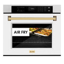 ZLINE 30-Inch Autograph Edition Professional True Convection Single Wall Oven with Air Fry and Self Clean in Satin Stainless Steel with White Matte Door and Polished Gold Handle (WASSZ-WM-30-G)