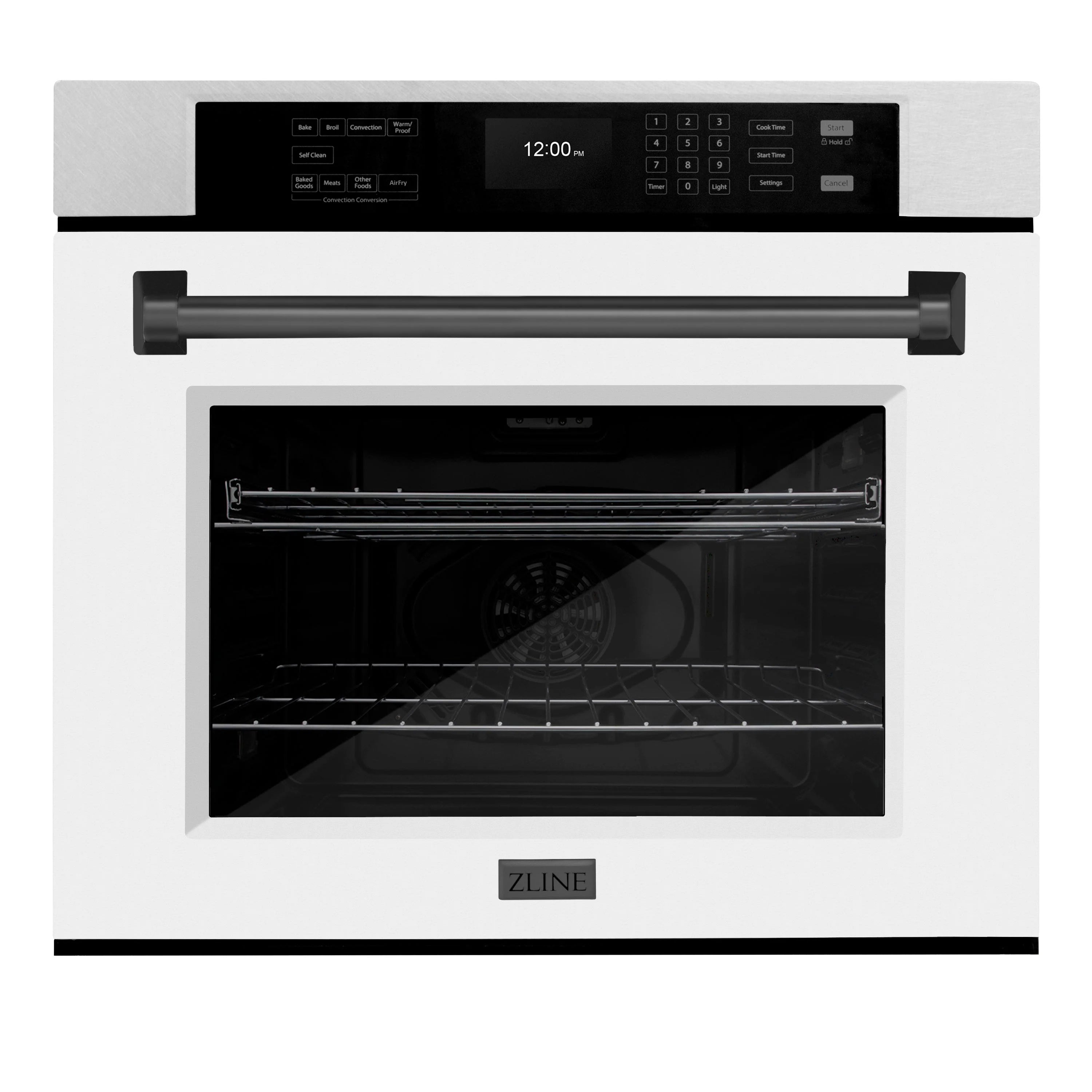 ZLINE single-wall oven front view with control panel, long handle, and closed door