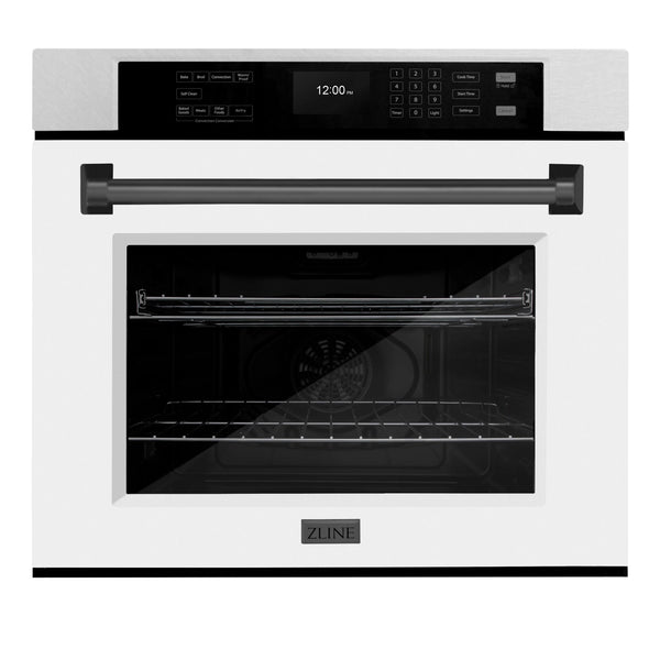 ZLINE 30-Inch Autograph Edition Professional True Convection Single Wall Oven with Air Fry and Self Clean in DuraSnow Stainless Steel with White Matte Door and Matte Black Handle (WASSZ-WM-30-MB)