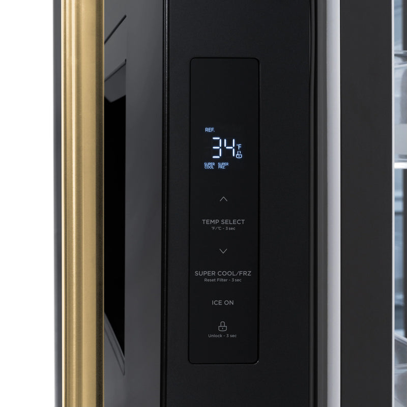 ZLINE Autograph Edition 36 -Inch 28.9 cu. ft. Standard-Depth French Door External Water Dispenser Refrigerator with Dual Ice Maker in Black Stainless Steel and Polished Gold Handles (RSMZ-W-36-BS-G)