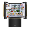 ZLINE Autograph Edition 36-Inch 28.9 cu. ft. Standard-Depth French Door External Water Dispenser Refrigerator with Dual Ice Maker in Black Stainless Steel and Champagne Bronze Square Handles (RSMZ-W36-BS-FCB)