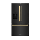 ZLINE Autograph Edition 36-Inch 28.9 cu. ft. Standard-Depth French Door External Water Dispenser Refrigerator with Dual Ice Maker in Black Stainless Steel and Champagne Bronze Square Handles (RSMZ-W36-BS-FCB)