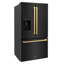 ZLINE Autograph Edition 36-Inch 28.9 cu. ft. Standard-Depth French Door External Water Dispenser Refrigerator with Dual Ice Maker in Black Stainless Steel and Champagne Bronze Square Handles (RSMZ-W36-BS-FCB)