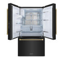ZLINE Autograph 36-Inch Standard-Depth French Door Refrigerator with External Water Dispenser & Dual Ice Maker in Black Stainless Steel with Bronze Helix Handles (RSMZ-W36-BS-KCB)