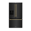ZLINE Autograph 36-Inch Standard-Depth French Door Refrigerator with External Water Dispenser & Dual Ice Maker in Black Stainless Steel with Bronze Helix Handles (RSMZ-W36-BS-KCB)