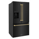 ZLINE Autograph 36-Inch Standard-Depth French Door Refrigerator with External Water Dispenser & Dual Ice Maker in Black Stainless Steel with Bronze Helix Handles (RSMZ-W36-BS-KCB)