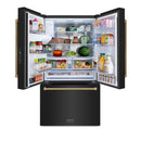 ZLINE Autograph 36-Inch Standard-Depth French Door Refrigerator with External Water Dispenser & Dual Ice Maker in Black Stainless Steel with Gold Helix Handles (RSMZ-W-36-BS-KG)