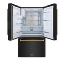 ZLINE Autograph 36-Inch Standard-Depth French Door Refrigerator with External Water Dispenser & Dual Ice Maker in Black Stainless Steel with Gold Helix Handles (RSMZ-W-36-BS-KG)