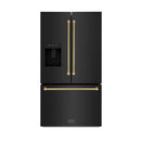 ZLINE Autograph 36-Inch Standard-Depth French Door Refrigerator with External Water Dispenser & Dual Ice Maker in Black Stainless Steel with Gold Helix Handles (RSMZ-W-36-BS-KG)