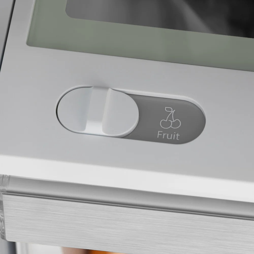 Refrigerator produce drawer switch labeled Fruit