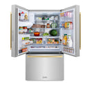 ZLINE Autograph Edition 36-Inch 28.9 cu. ft. Standard-Depth French Door External Water Dispenser Refrigerator with Dual Ice Maker in Fingerprint Resistant Stainless Steel and Champagne Bronze Square Handles (RSMZ-W-36-FCB)