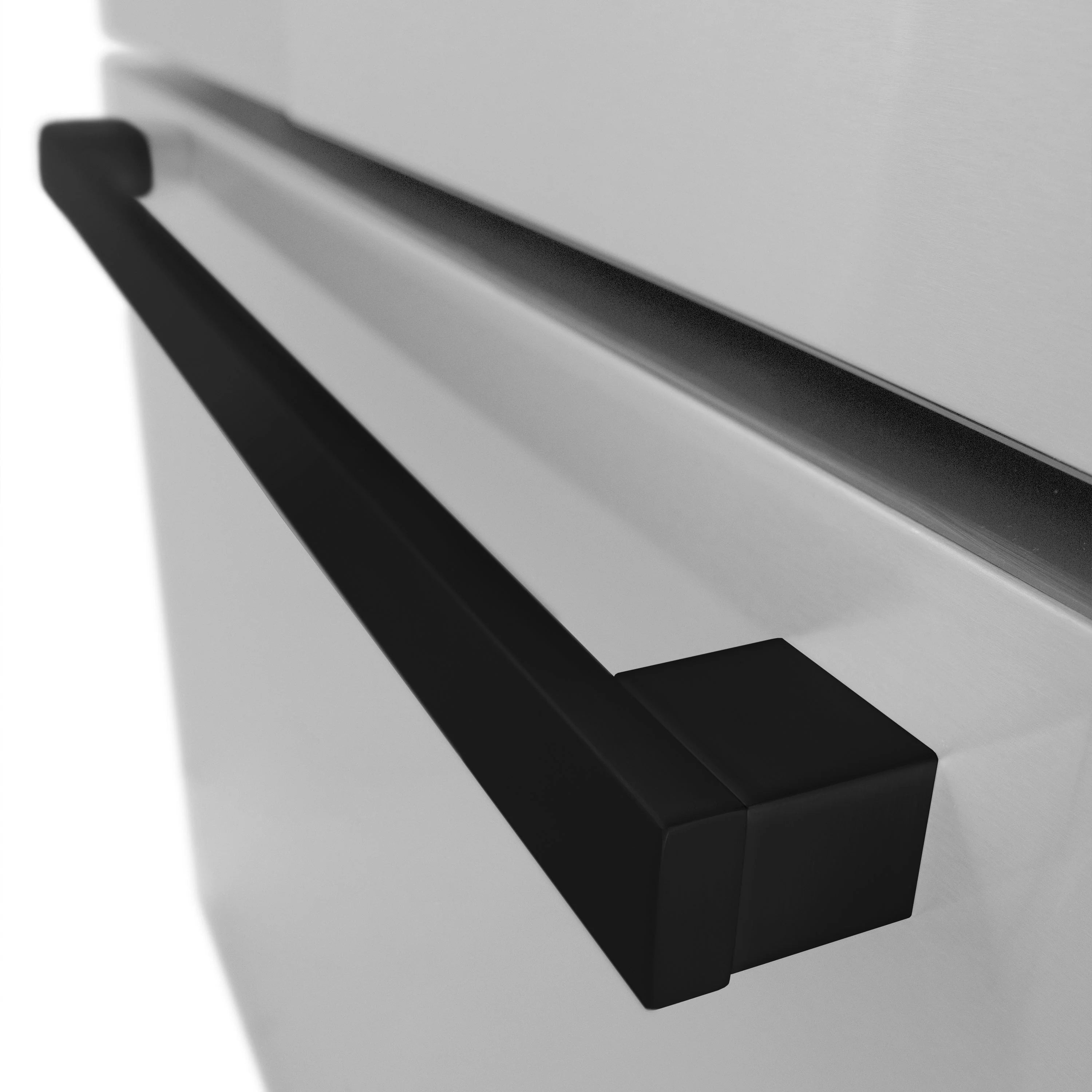 Matte black refrigerator handle with streamlined modern design
