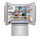 ZLINE Autograph 36-Inch Standard-Depth French Door Refigerator with External Water Dispenser & Dual Ice Maker in Stainless Steel with Bronze Helix Handles (RSMZ-W-36-KCB)