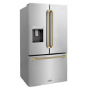 ZLINE Autograph 36-Inch Standard-Depth French Door Refigerator with External Water Dispenser & Dual Ice Maker in Stainless Steel with Bronze Helix Handles (RSMZ-W-36-KCB)