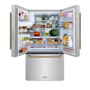 ZLINE Autograph 36-Inch Standard-Depth French Door Refigerator with External Water Dispenser & Dual Ice Maker in Stainless Steel with Gold Helix Handles (RSMZ-W-36-KG)