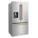 ZLINE Autograph 36-Inch Standard-Depth French Door Refigerator with External Water Dispenser & Dual Ice Maker in Stainless Steel with Gold Helix Handles (RSMZ-W-36-KG)