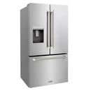 ZLINE Autograph 36-Inch Standard-Depth French Door Refrigerator with External Water Dispenser & Dual Ice Maker in Stainless Steel with Nickel Helix Handles (RSMZ-W-36-KPN)