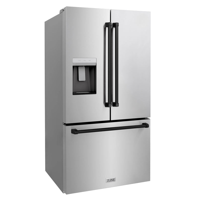 ZLINE Autograph Edition 36-Inch 28.9 cu. ft. Standard-Depth French Door External Water Dispenser Refrigerator with Dual Ice Maker in Fingerprint Resistant Stainless Steel and Matte Black Handles (RSMZ-W-36-MB)