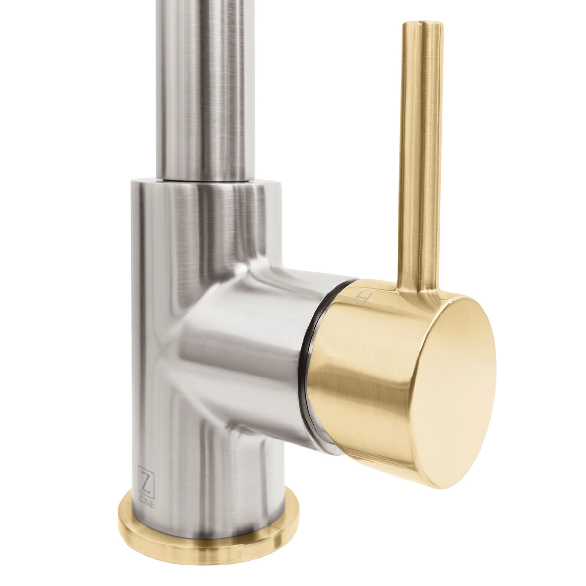 Kitchen faucet body with single handle, brushed nickel with champagne bronze control lever