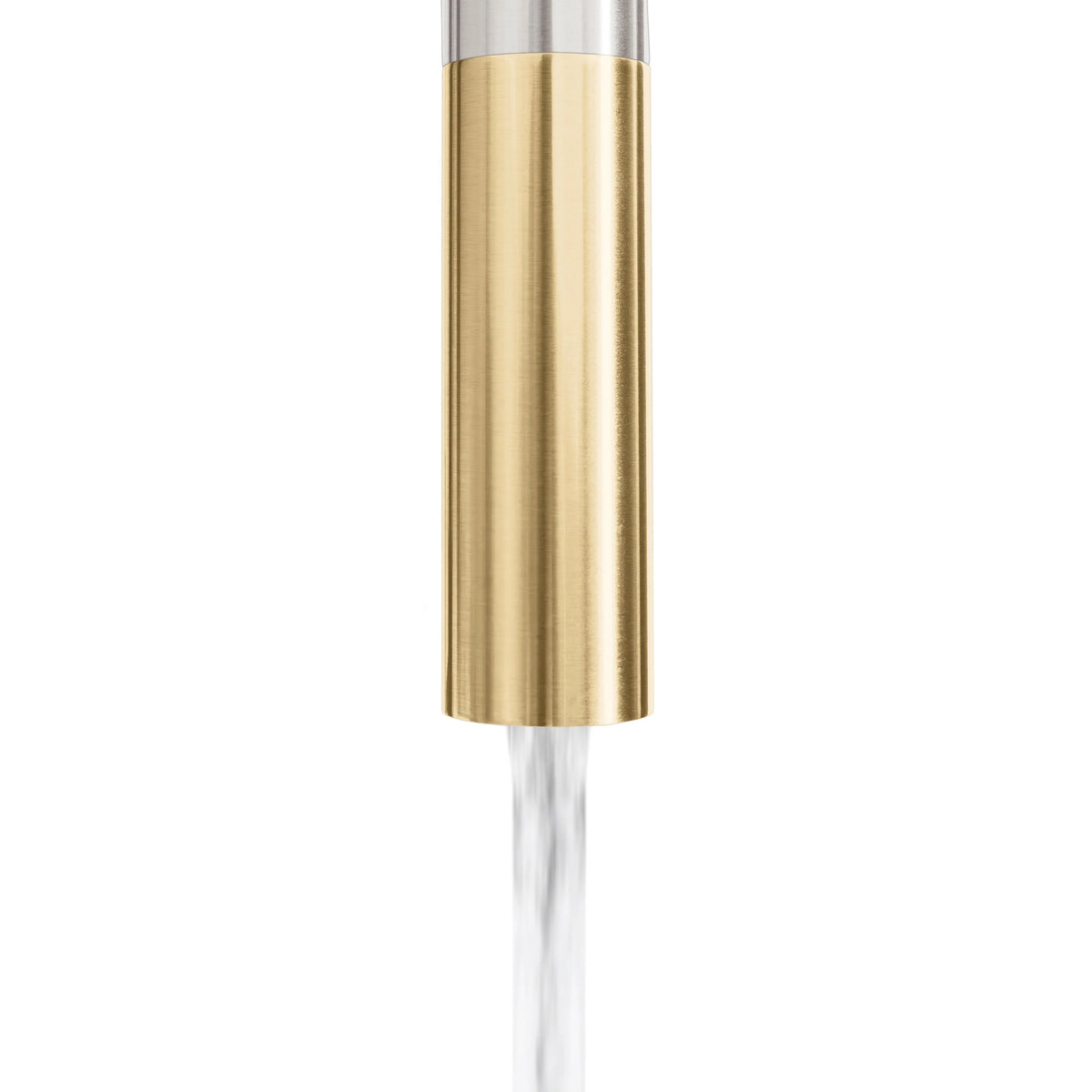 Champagne bronze spray head sleeve with exposed clear spray stream outlet