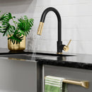 ZLINE Autograph Edition Gemini Pull Down Single Handle Kitchen Faucet in Matte Black and Champagne Bronze (GEM-KF-ZMBCB)