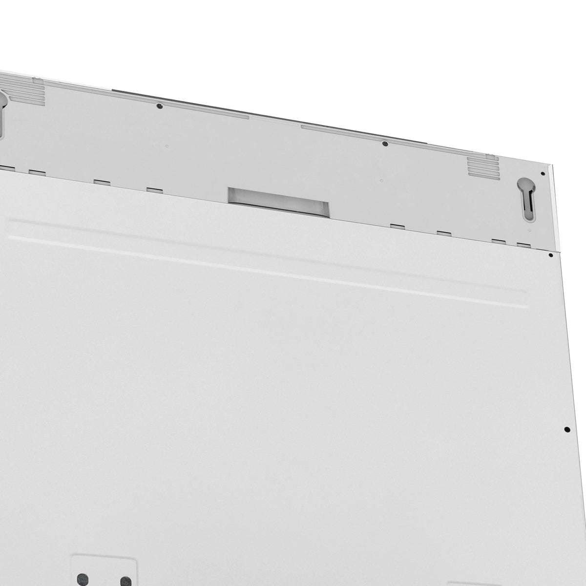 Dishwasher control area and top edge with side handle recess, panel-ready