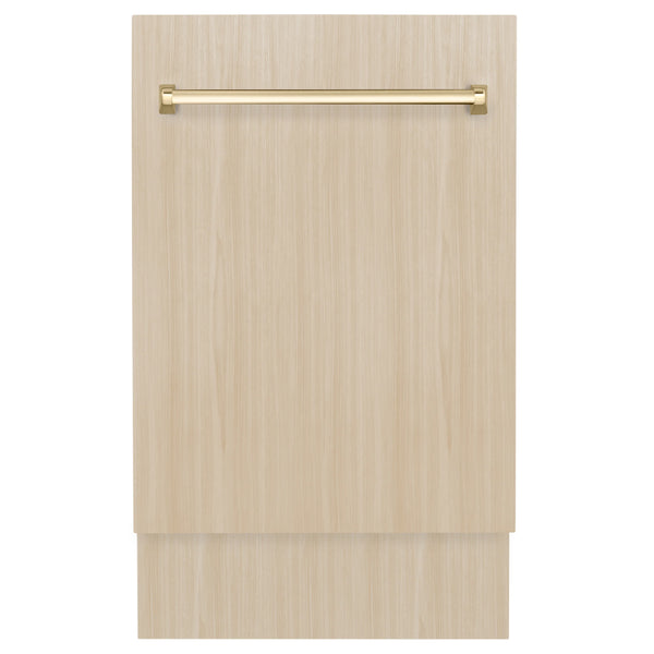 ZLINE Autograph Edition 18-Inch Tallac Series 3rd Rack Top Control Dishwasher in Custom Panel Ready with Polished Gold Handle (DWVZ-18-G)