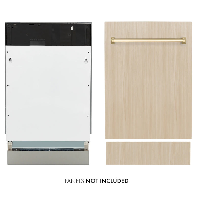 ZLINE Autograph Edition 18-Inch Tallac Series 3rd Rack Top Control Dishwasher in Custom Panel Ready with Polished Gold Handle (DWVZ-18-G)