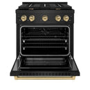 ZLINE 3-Piece Appliance Package - 30-Inch Paramount Dual Fuel Range, 36-Inch French Door Refrigerator, Dishwasher, in Black Stainless Steel with Champagne Bronze Accents