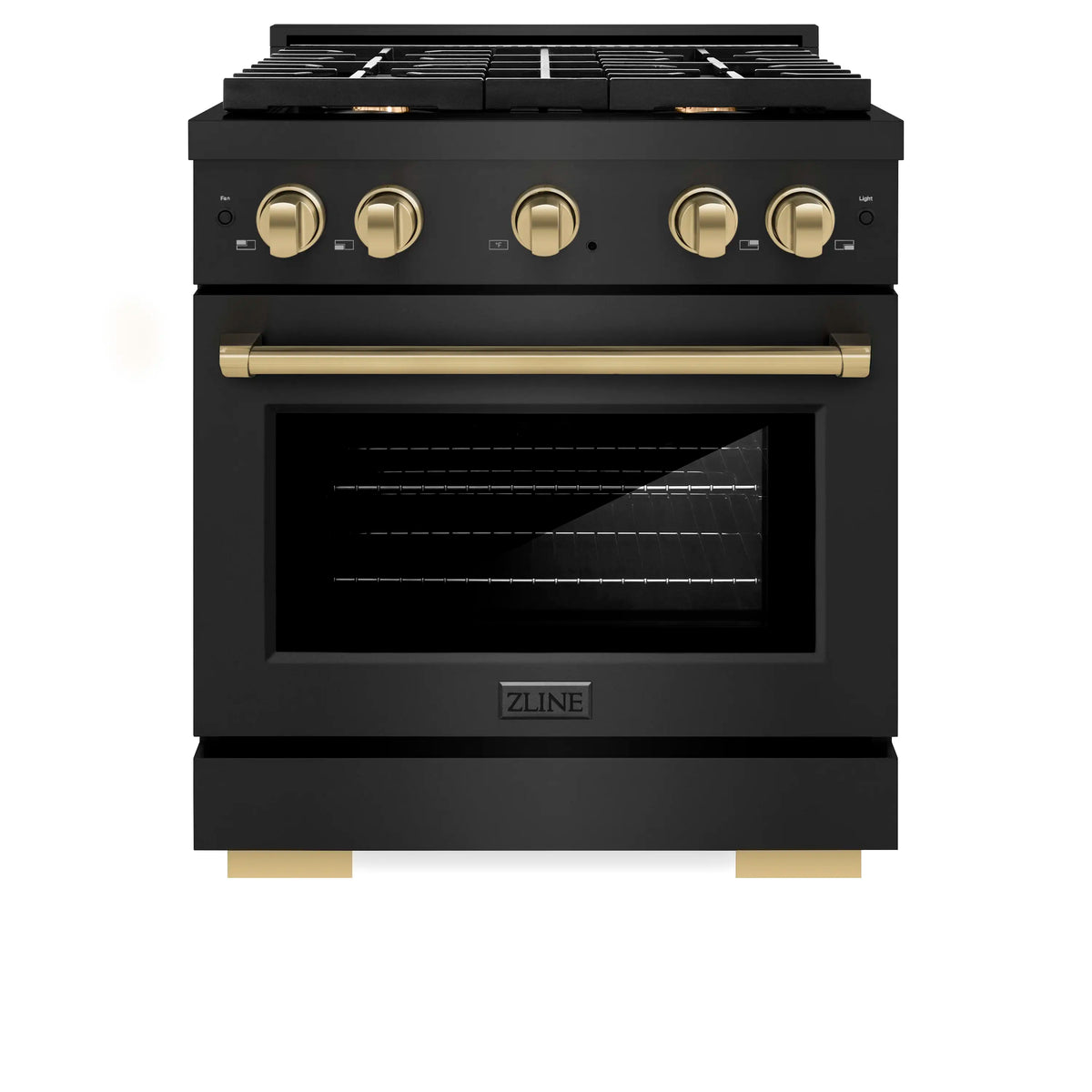 ZLINE 4-Piece Appliance Package - 30-Inch Paramount Dual Fuel Range, Refrigerator, Dishwasher, and 24-Inch Microwave Drawer in Black Stainless Steel with Champagne Bronze Accents