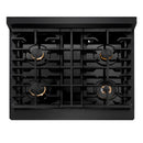 ZLINE 5-Piece Appliance Package - 30-Inch Paramount Dual Fuel Range, Wall Mount Range Hood, 36-Inch French Door Refrigerator, Dishwasher, and 30-Inch Microwave Drawer in Black Stainless Steel with Champagne Bronze Accents