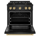 ZLINE 5-Piece Appliance Package - 30-Inch Paramount Dual Fuel Range, Wall Mount Range Hood, 36-Inch French Door Refrigerator with Water Dispenser, Dishwasher, and 30-Inch Microwave Drawer in Black Stainless Steel with Gold Accents