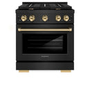 ZLINE 3-Piece Appliance Package - 30-Inch Paramount Dual Fuel Range, 36-Inch French Door Refrigerator, Dishwasher, in Black Stainless Steel with Gold Accents